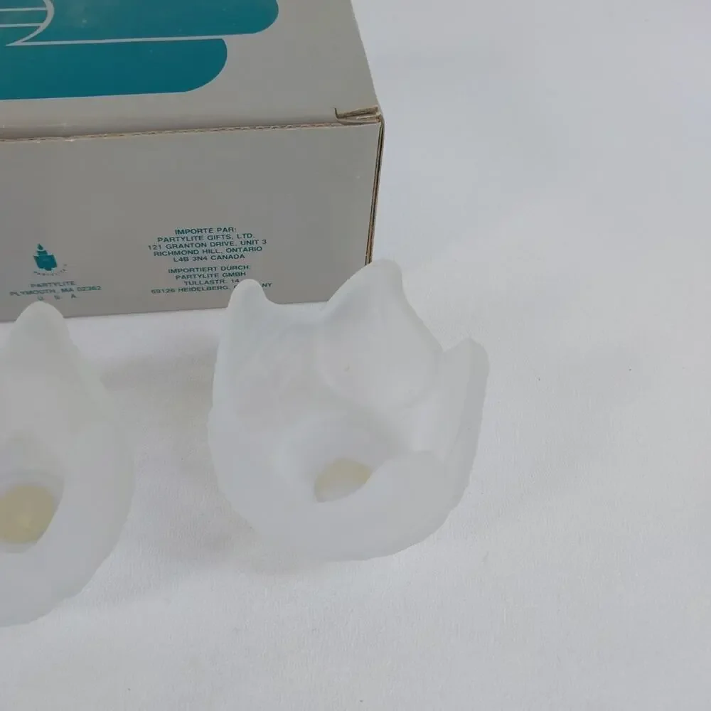 Partylite P0290 Frosted Lotus Blossom Candle Holders Set‎ of 3 Glass NEW